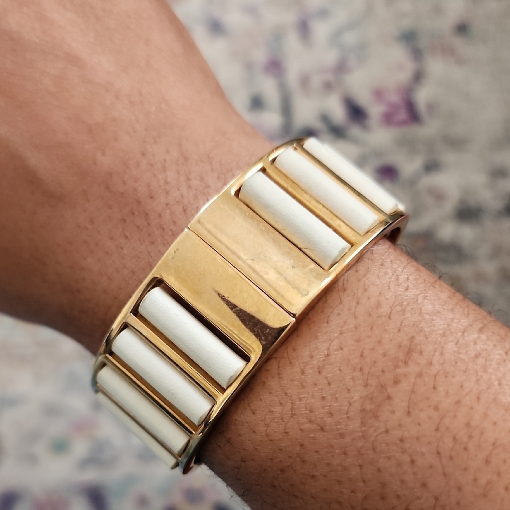 Ann Taylor Gold White Ceramic Bangle Bracelet Hinged